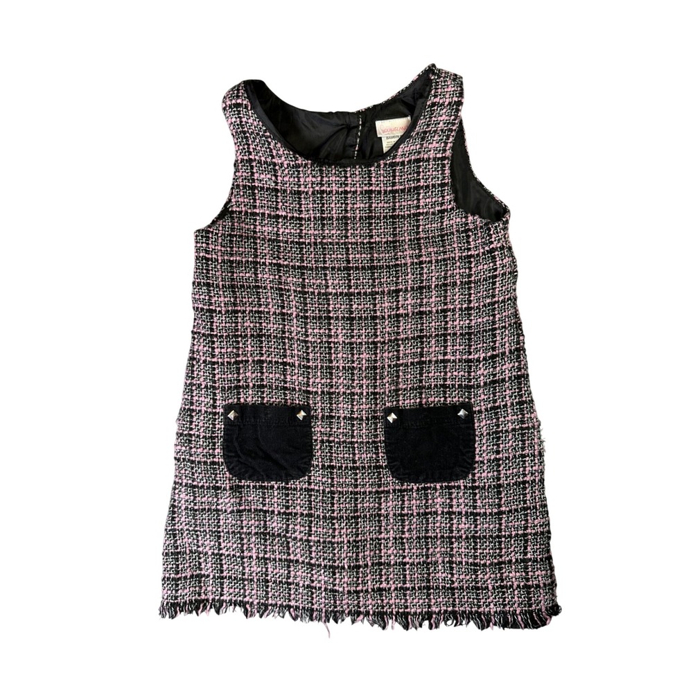 Youngland Bambin Pink Black Tweed Plaid Jumper Dress Studded Pockets 4T Pink
